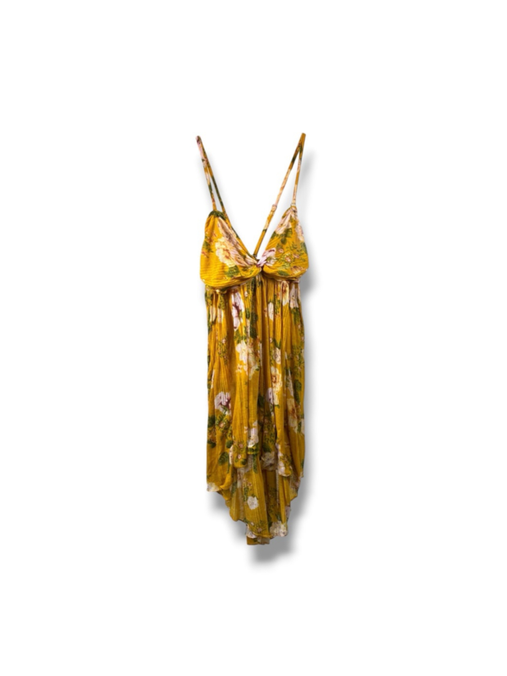 Free People Mirage Tunic Mini Dress in Gold Yellow Floral Size M
